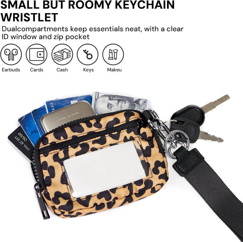 YDF Keychain Wallet for Women Mini Zip Card Holder with ID Window Coin Purse Detachable Wristlet Small Wallets Yellow Leopard - Image 2